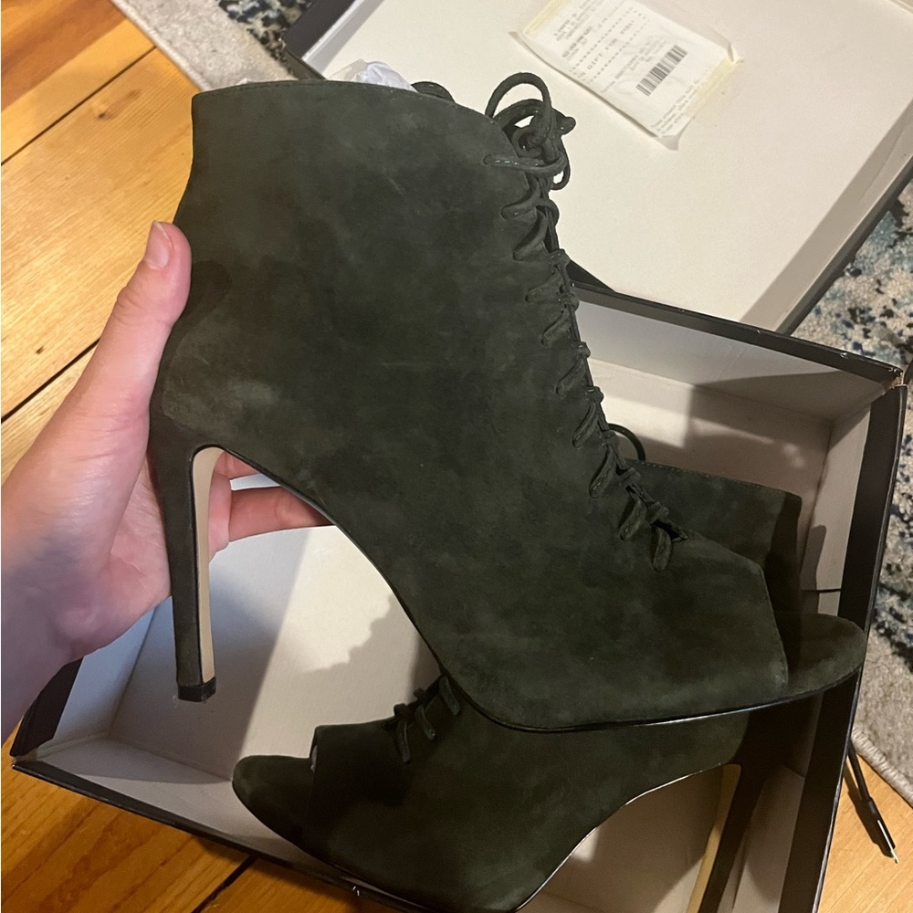 Army Green Open-Toed Heeled Boots